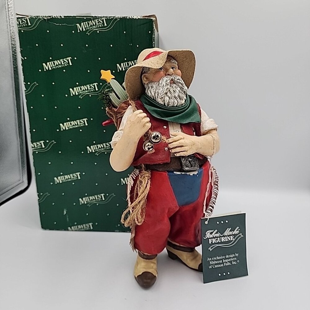 Midwest of Cannon Falls Cowboy Santa Fabric Mache Rodeo Vintage Western 10"